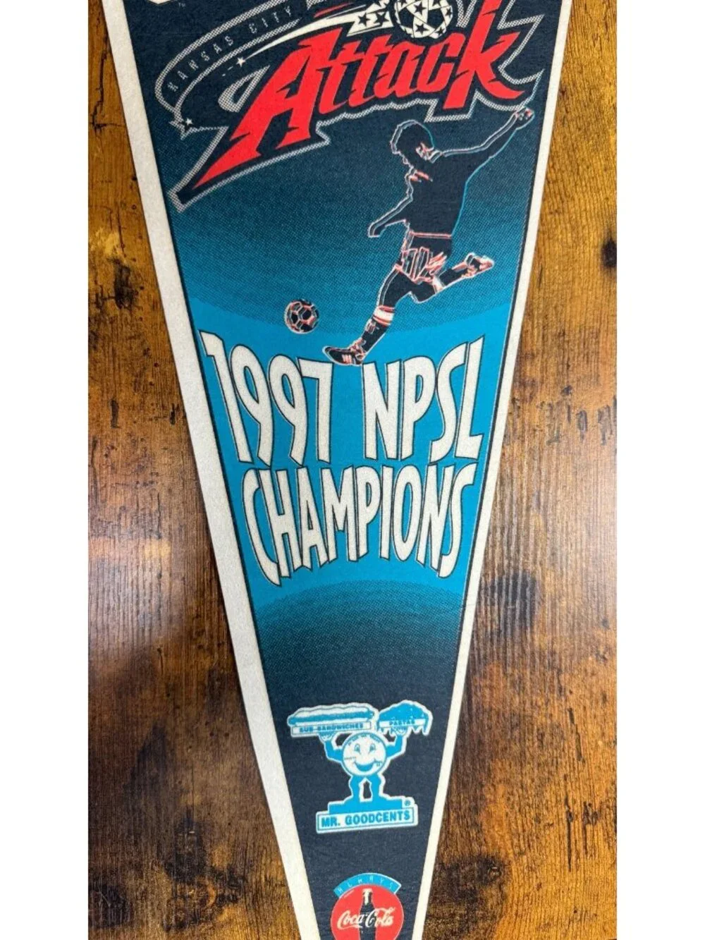 Vintage 1997 NPSL Champions Kansas City Attack pennant